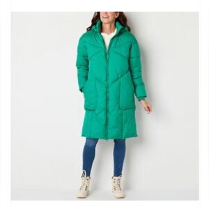 Long Winter Green Puffer Coat